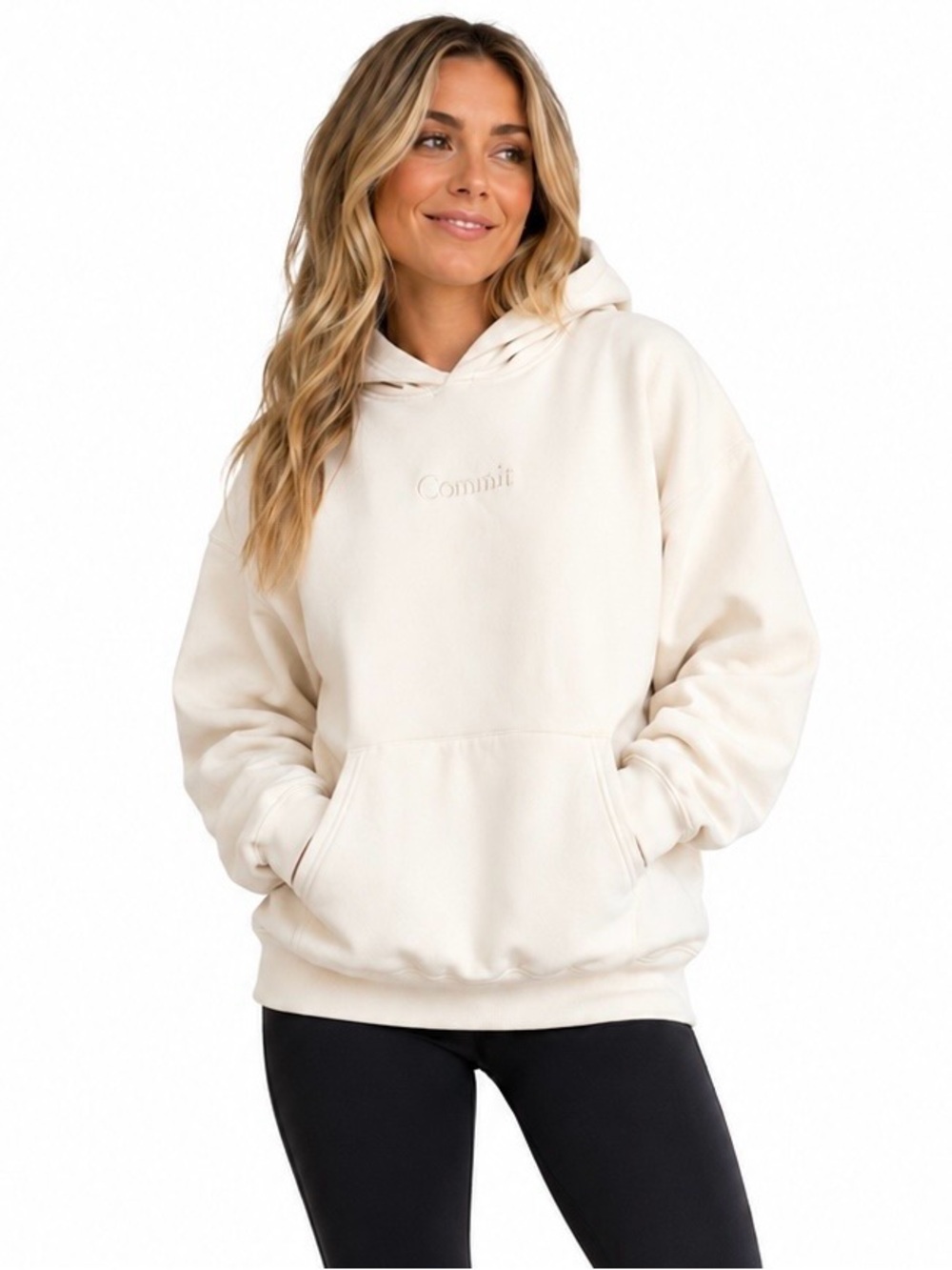 Comfrt Embroidered Fleece Hoodie - Cream